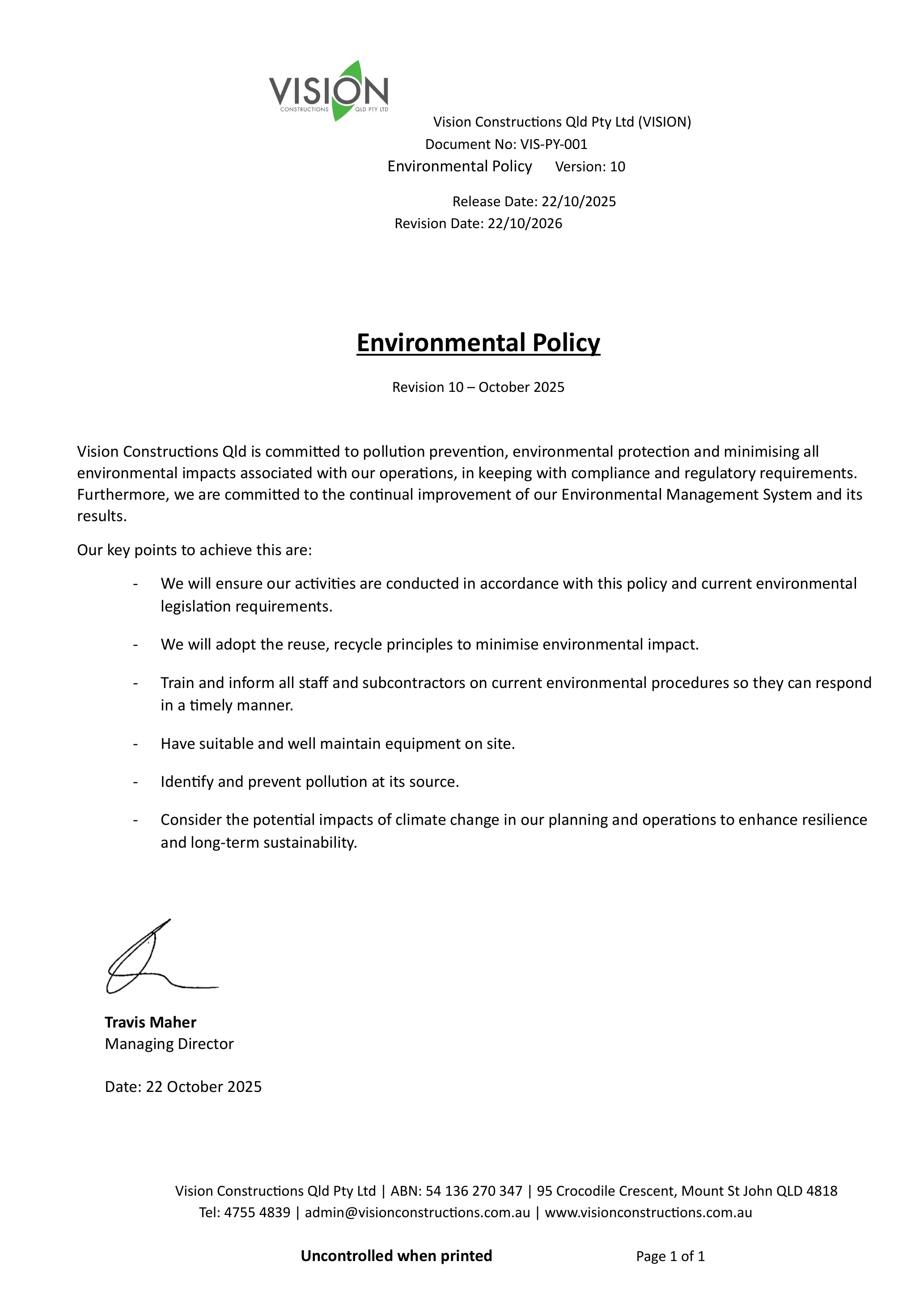 Vision Environmental Policy preview