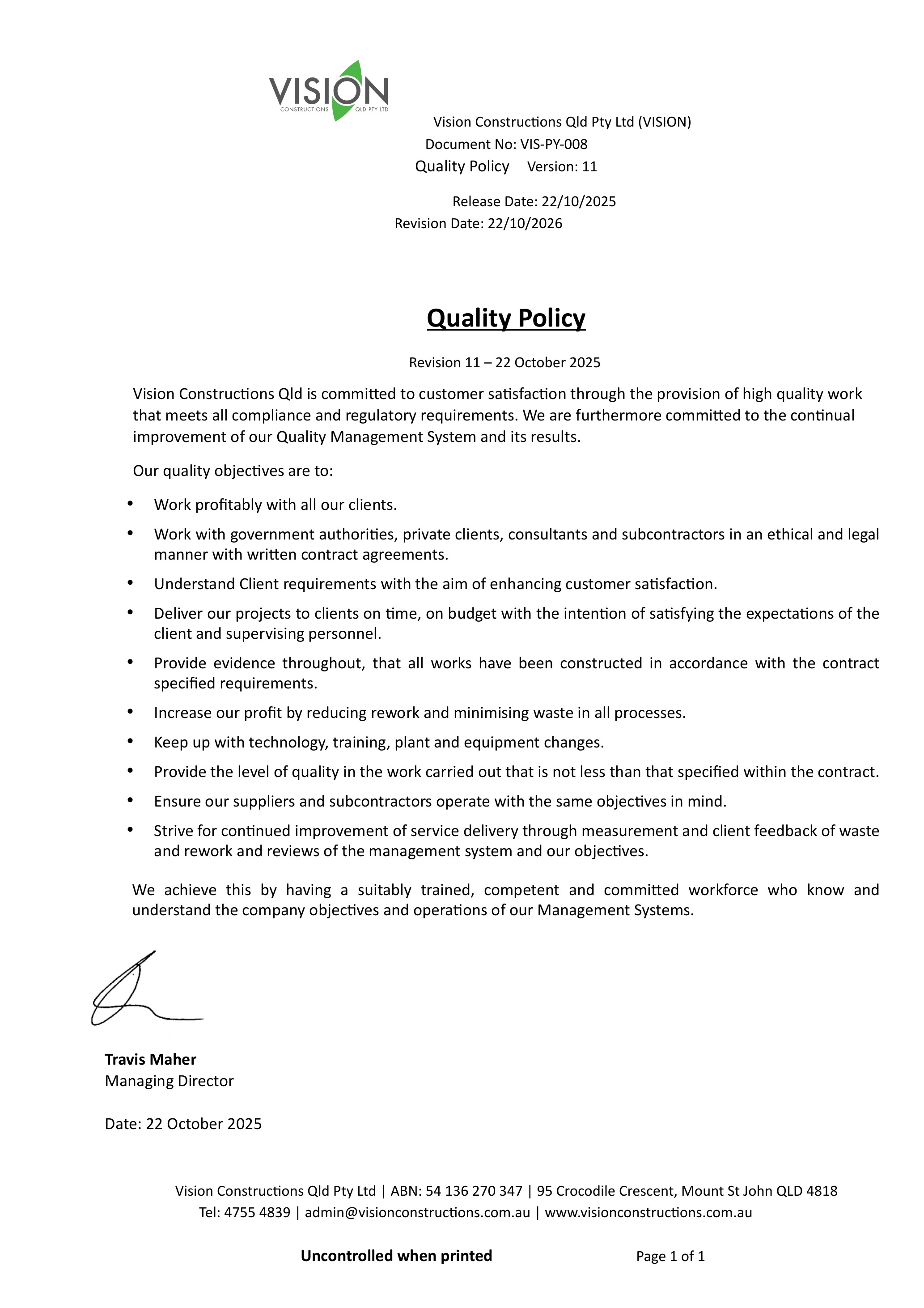 Vision Quality Policy preview